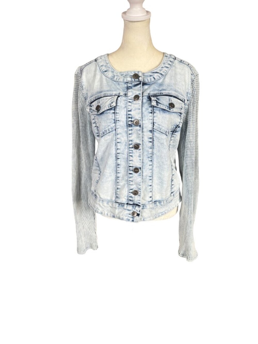 New York & Company vintage style light wash denim jacket collared button down M